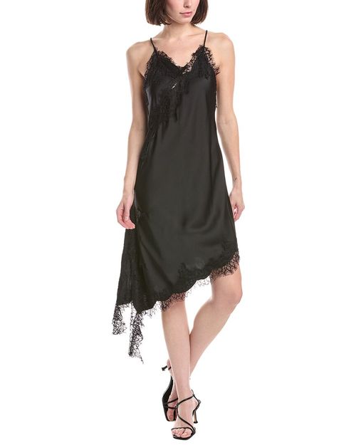 Lace Mesh Trim Detail Satin Asymmetrical Dress