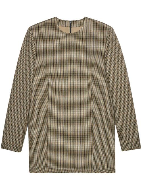 Check-print long-sleeve minidress - Neutrals