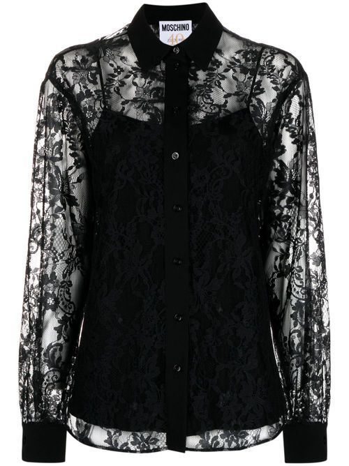 Floral-lace button-up shirt - 4555 - Nero