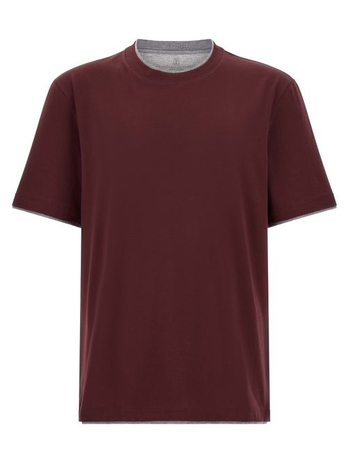 Double-Layered Cotton T-Shirt — Bordeaux