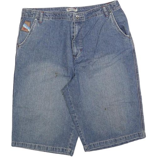 CLASSIC DENIM Mens Blue Denim Cargo Shorts XL W38 Casual Cotton Blend Patch Logo