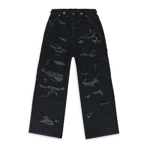 BLACK DISTRESSED PATCH WORK SWEATPANTS