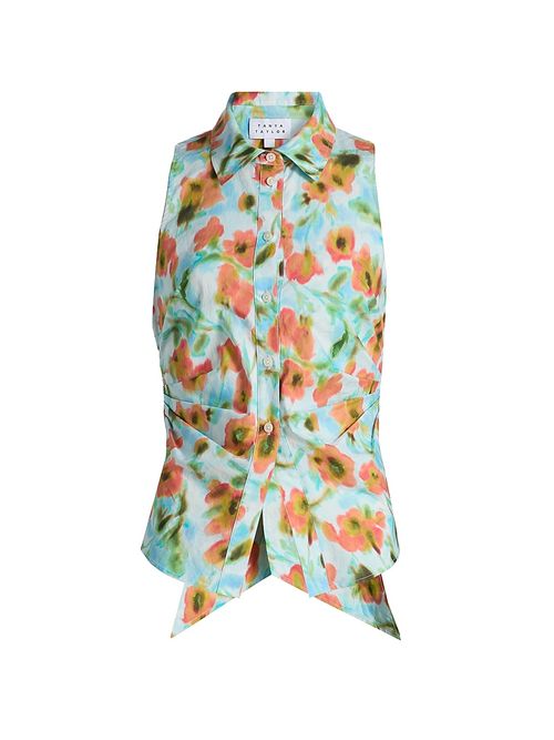 Women's Hannah Cascading Floral Back Bow Top - Powder Blue Multi