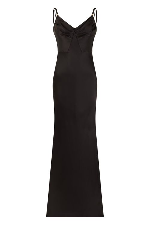 Long V-Neck Fitted Slip Dress with Thin Straps