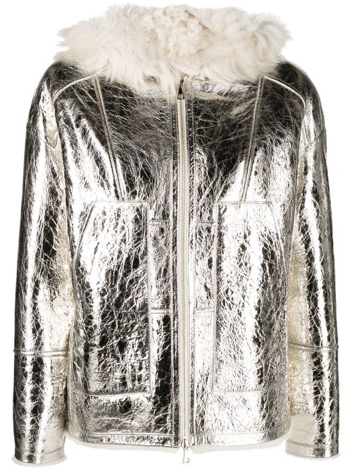 Metallic-effect zip-up leather jacket - Silver