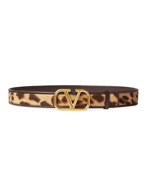 Women's Vlogo Signature Calfskin Belt With Pony Animalier Effect 30 MM - Animal Print