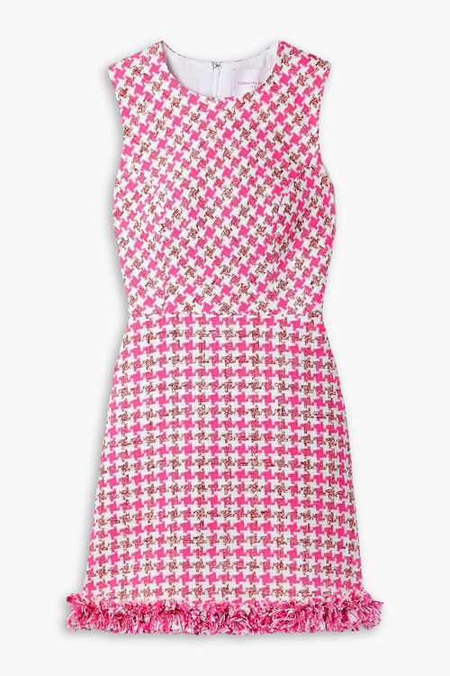 Frayed houndstooth cotton-blend bouclé mini dress - Pink - US 8