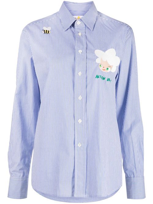 Embroidered-doll striped cotton shirt - Blue
