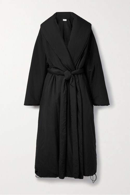 Francine Padded Oversized Belted Shell Coat - Black