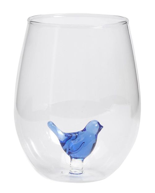 Blue Bird Stemless Wine Glass
