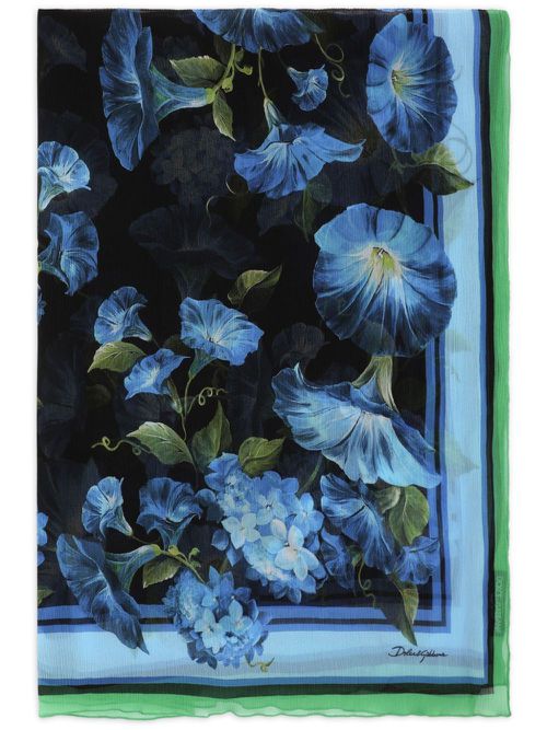 Floral-print silk scarf - Blue