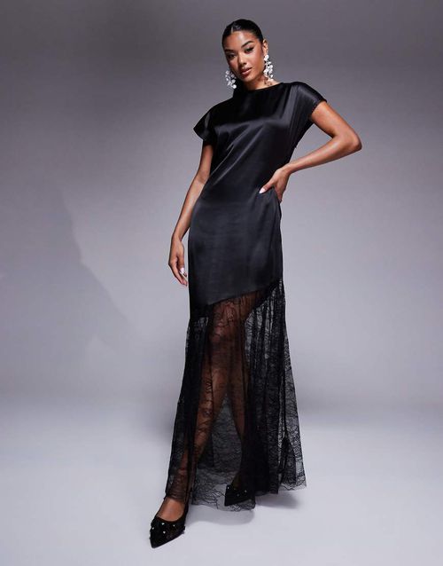 princess polly baby blue dress ASOS DESIGN | ASOS DESIGN satin and lace mix maxi t shirt dress in black