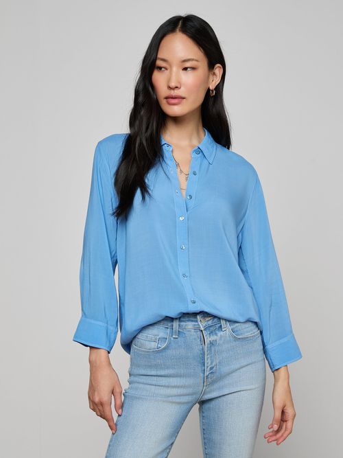 Marlene Blouse Top In Allure Blue/white Contrast