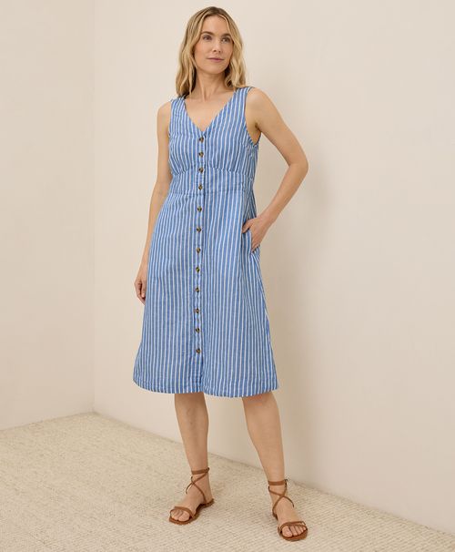 Women's Bondi Stripe Canopy Linen Blend Button-Front Dre
