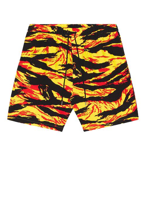 TAKAHIROMIYASHITA The Soloist Tiger Camouflage Hawaiian Shorts in Yellow & Black - Yellow,Red.  52 also in