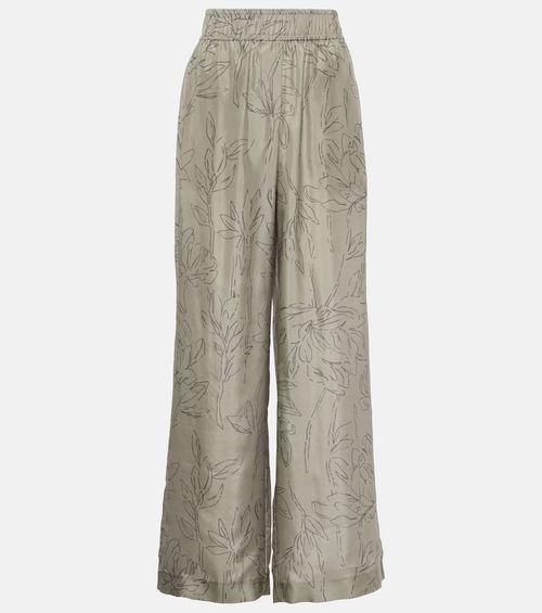 Floral silk wide-leg pants
