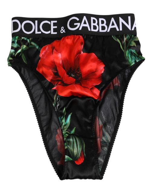 Floral-Print Silk Briefs — Black