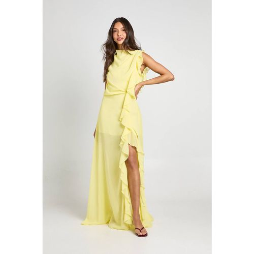 Boohoo Women's Chiffon High Neck Ruffle Detail Maxi Dress in Lemon