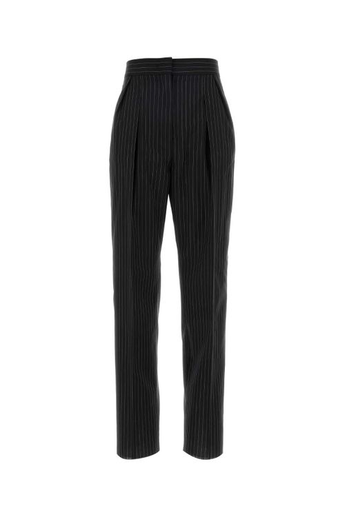 Virgin Wool Pinstriped Trousers — Black
