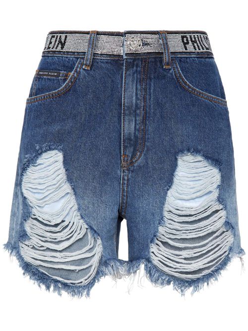 Ripped-detailing cotton shorts - Blue