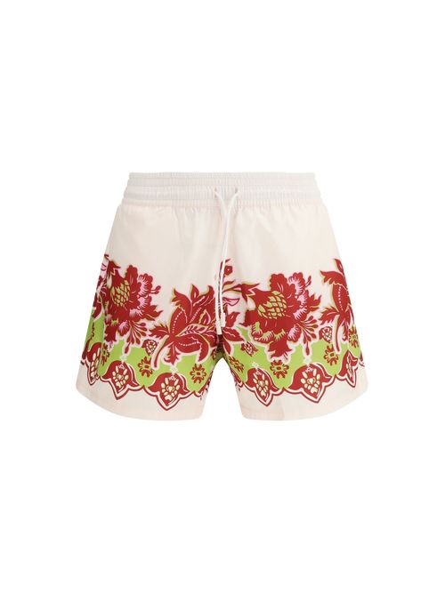 Placed Floral Print Swim Shorts — White