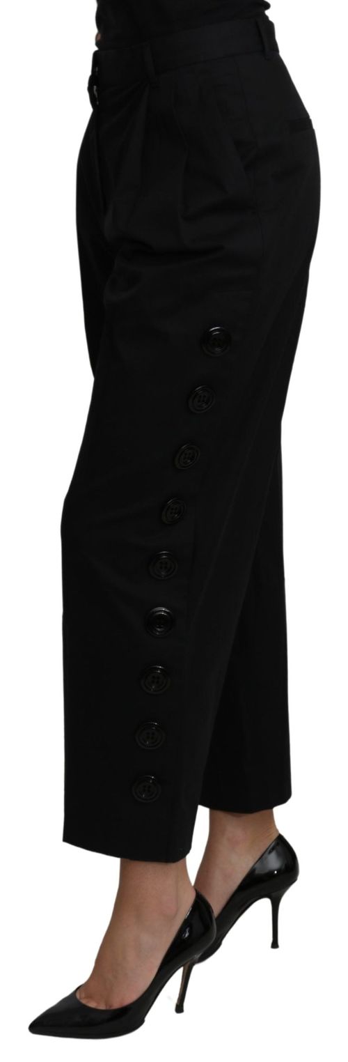High-Waist Cropped Cotton-Elastane Trousers — Black