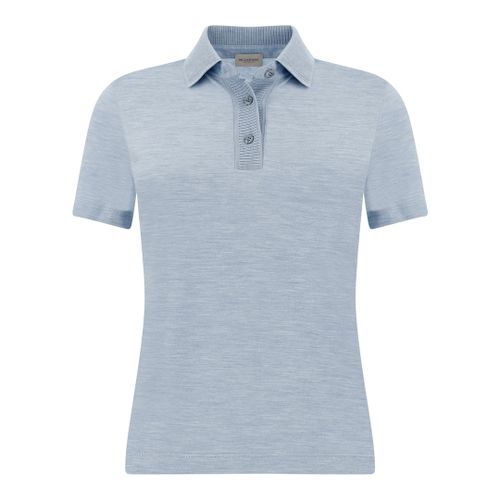 Silk and Cotton V-Neck Polo Shirt, Woman, Blue Melange