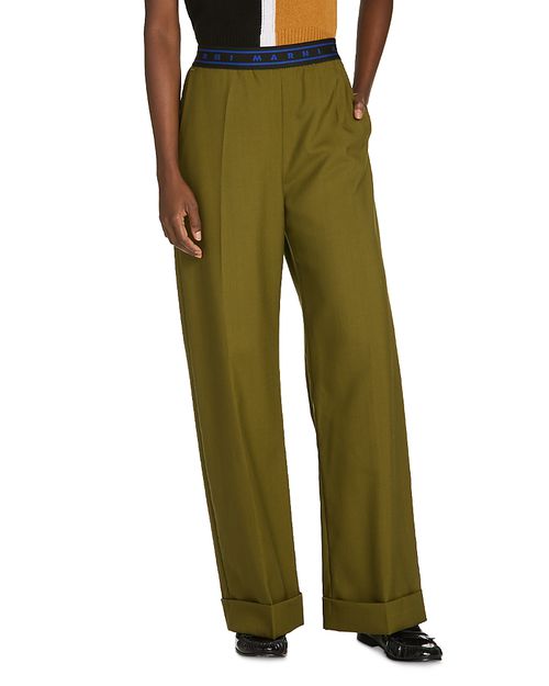Wool Logo Waistband Straight Pants