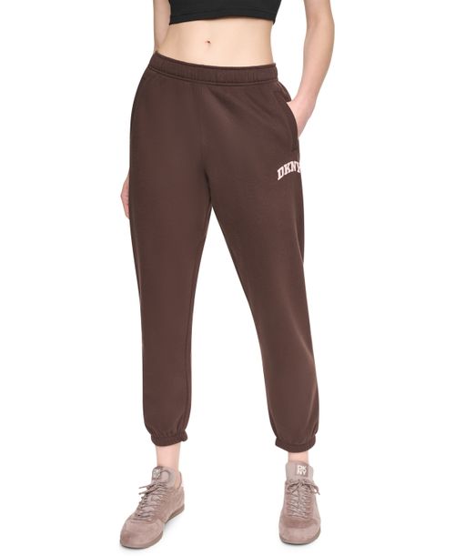 Women's Mini Puff Varsity Logo Mid-Rise Waistband Joggers - Espresso/blush Pink