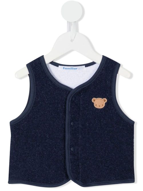 Embroidered-teddy detail vest - Blue