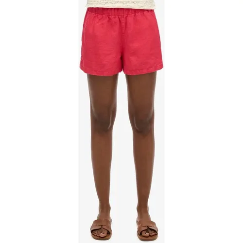 Women's Superdry Women's Linen Drawstring Short Hyper Fire Coral - Pink/Orange/Red - Size: 10/None