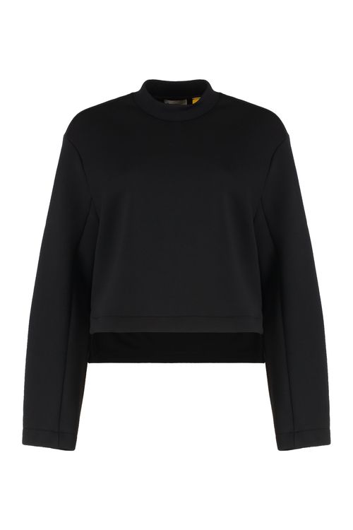 Techno Fabric Sweatshirt with Logo Patch on Left Sleeve and Side-Slit Hem