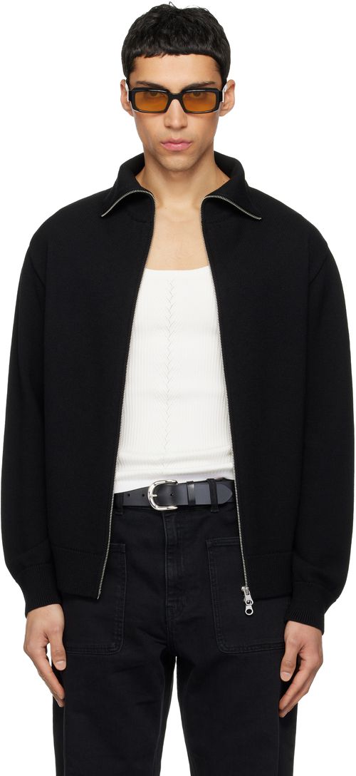 Black Zipped Wool Cardigan