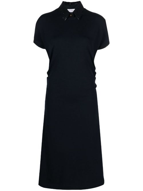 Sequin-Embellished Wool-Blend Dress — Navy