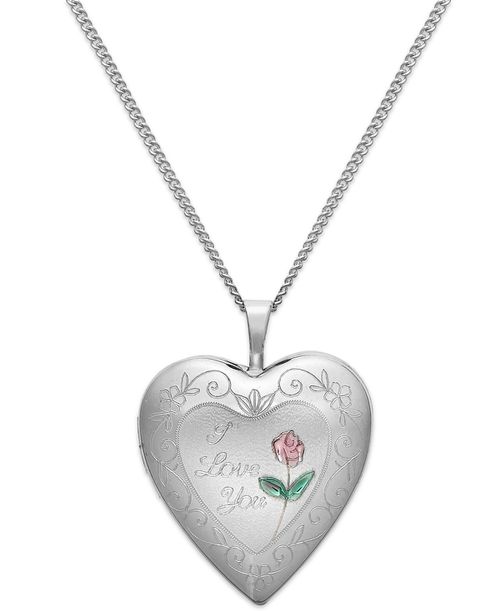 I Love You Heart Locket Necklace in Sterling Silver - Sterling Silver