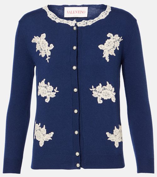 Lace-trimmed virgin wool cardigan