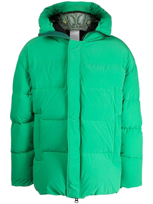 Padded animal motif-hoodie jacket - Green