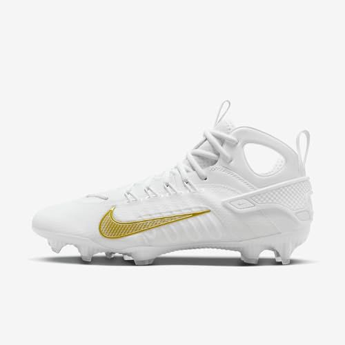 Nike Huarache 9 Elite LAX Lacrosse Cleats (FD0088-100, White/White/Metallic Vivid Gold)