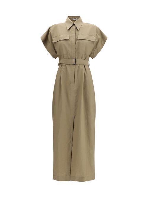 Pocket Belted Midi Dress — Brown