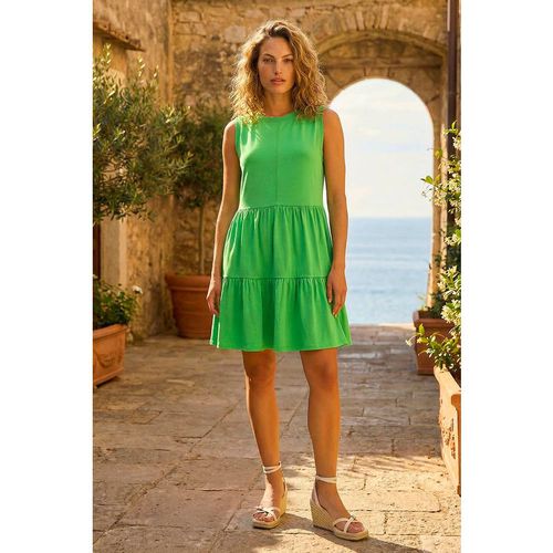 Roman Womens Cotton Tiered Stretch Dress - Green