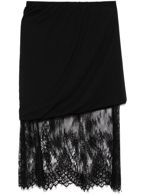 Lace-panel midi skirt - Black
