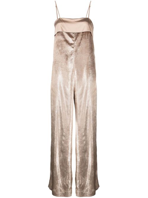 Sleeveless crushed-velvet jumpsuit - Brown