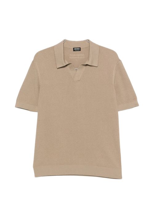 Regular Fit Jacquard Knit Open Polo Collar Short Sleeve Top