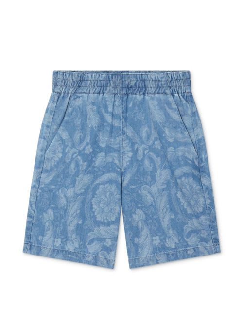 Barocco-print denim shorts - Blue