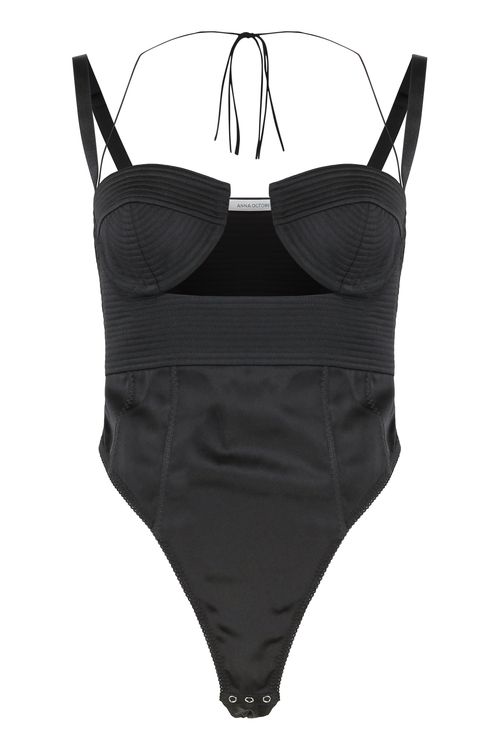 Satin with Adjustable Straps Bodysuit — Black
