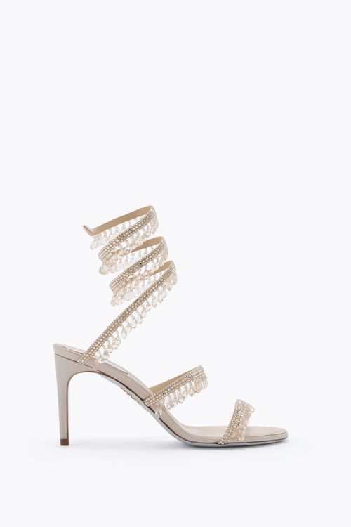 CHANDELIER BEIGE SATIN/GOLDEN SHADOW STRASS SANDAL