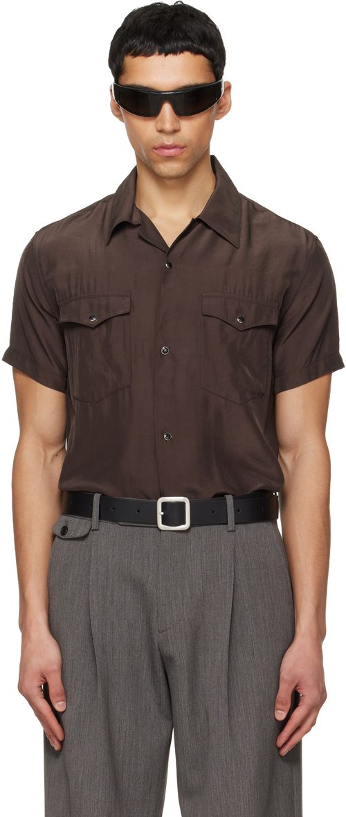 Brown Washed Rayon Pearl Snap Shirt