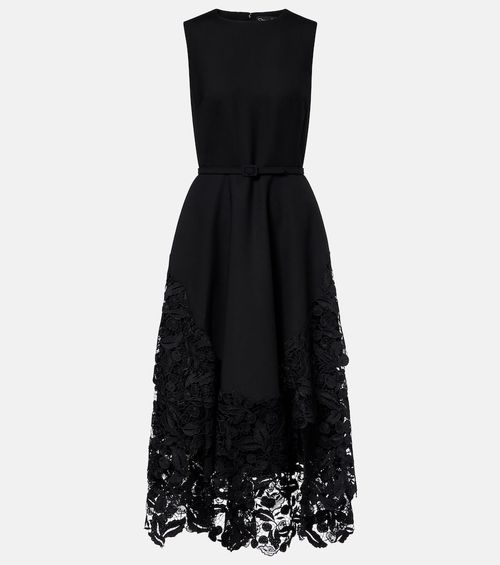 Wool-blend and lace cocktail dress