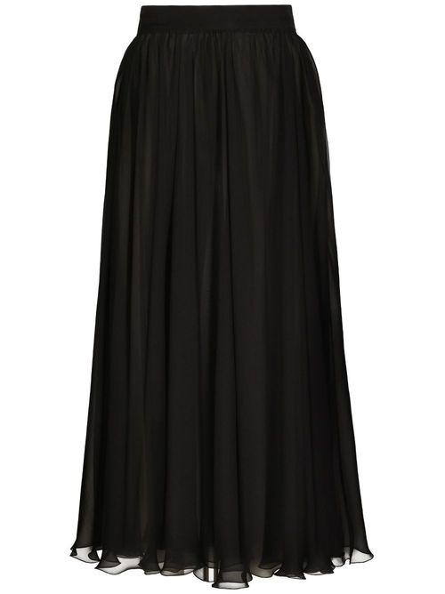High-waisted pleated midi skirt - Black