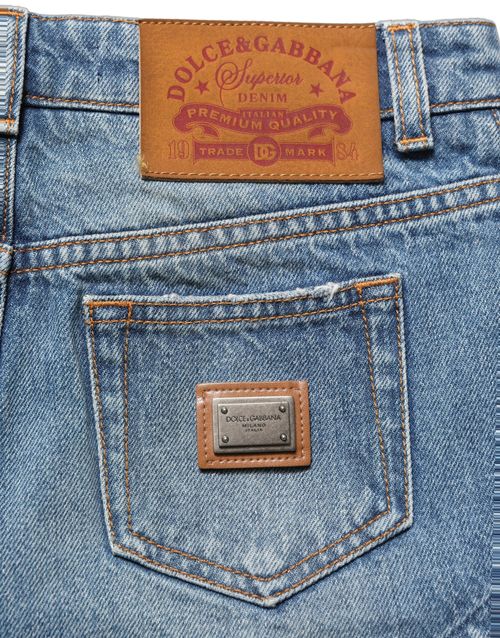 High-Waist Cotton Denim Shorts — Blue